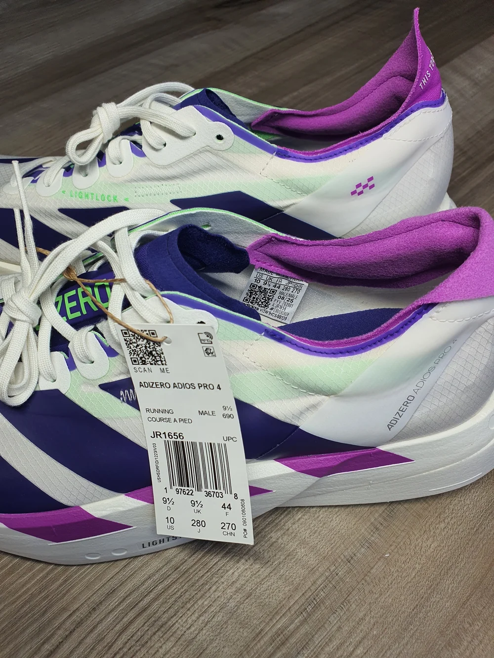 adidas Adizero Adios Pro 4 Core White Purple Lime JR1656 Men's Size 10 New - Picture 12 of 12
